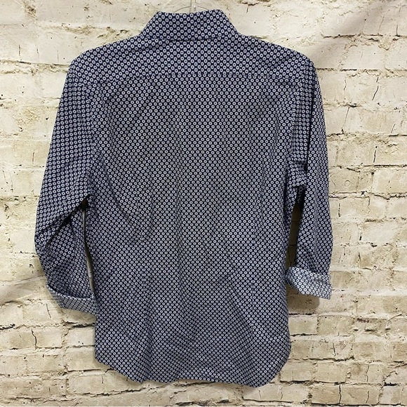 Express Blue White Geometric Print Slim Fit Button Up Shirt - Picture 3 of 5